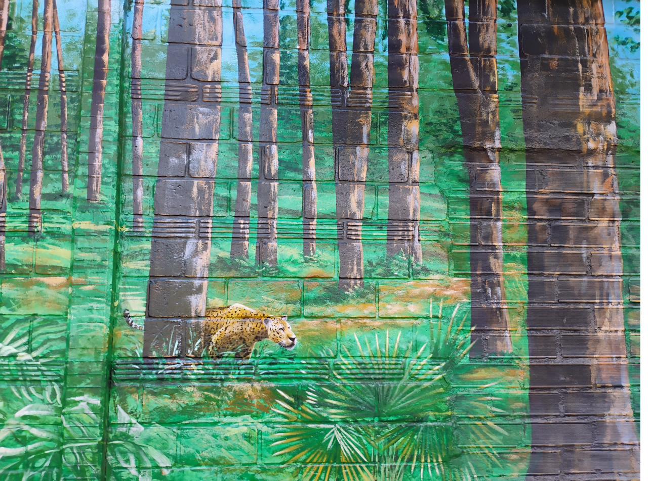 Jaguar in bamboo forest mural