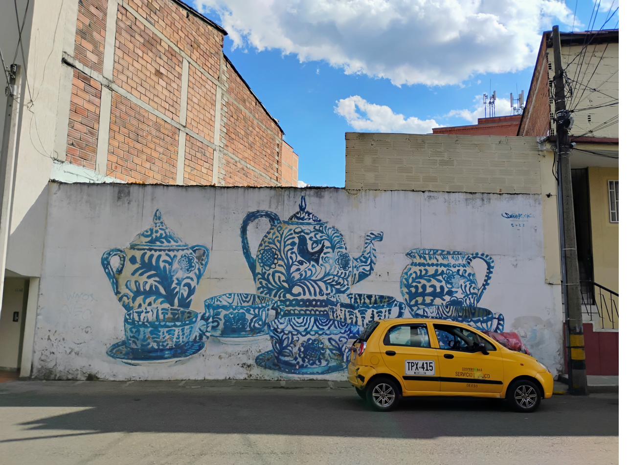 Blue pottery mural